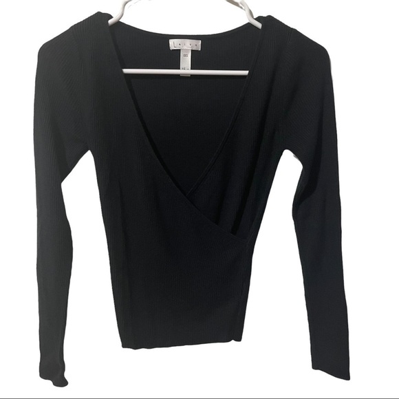 Leith Tops - Leith black faux wrap long sleeve top